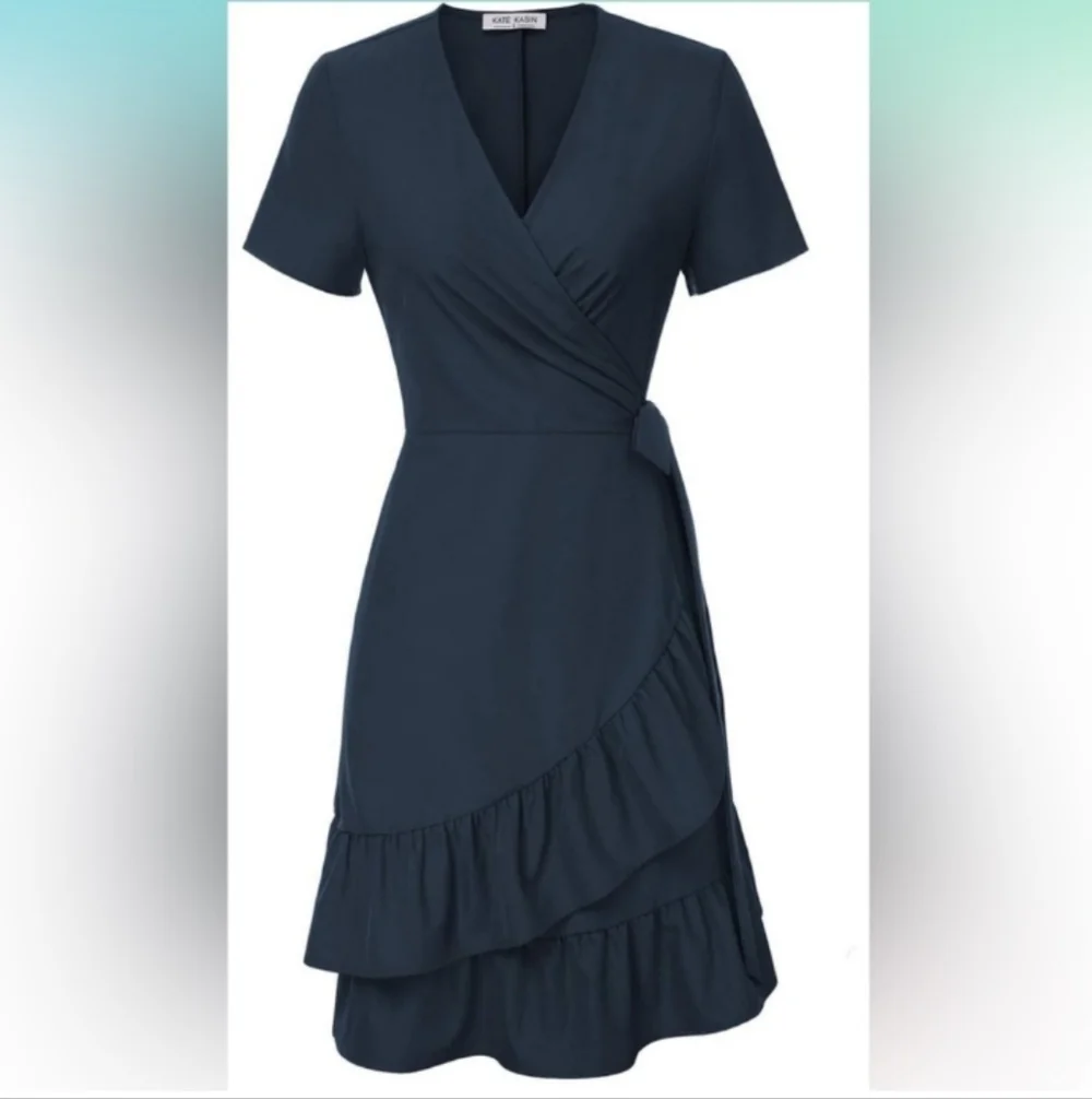 Kate Kasin Navy Wrap Dres - Picture 1 of 7